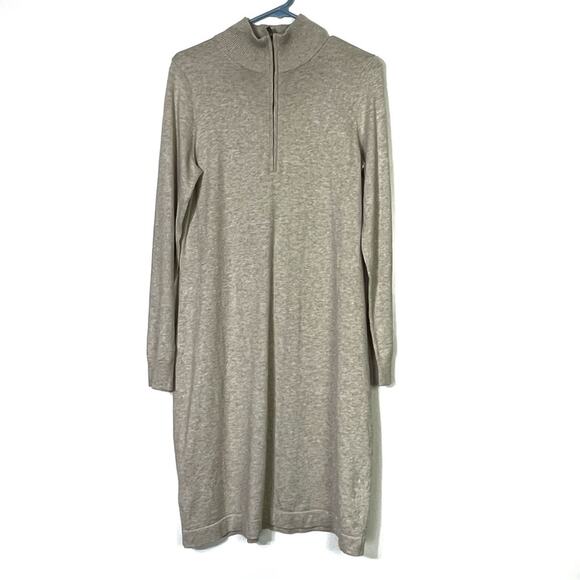 Tommy Bahama Pickford Tan 1/4 Zip Sweater Dress Medium EUC - Picture 2 of 7